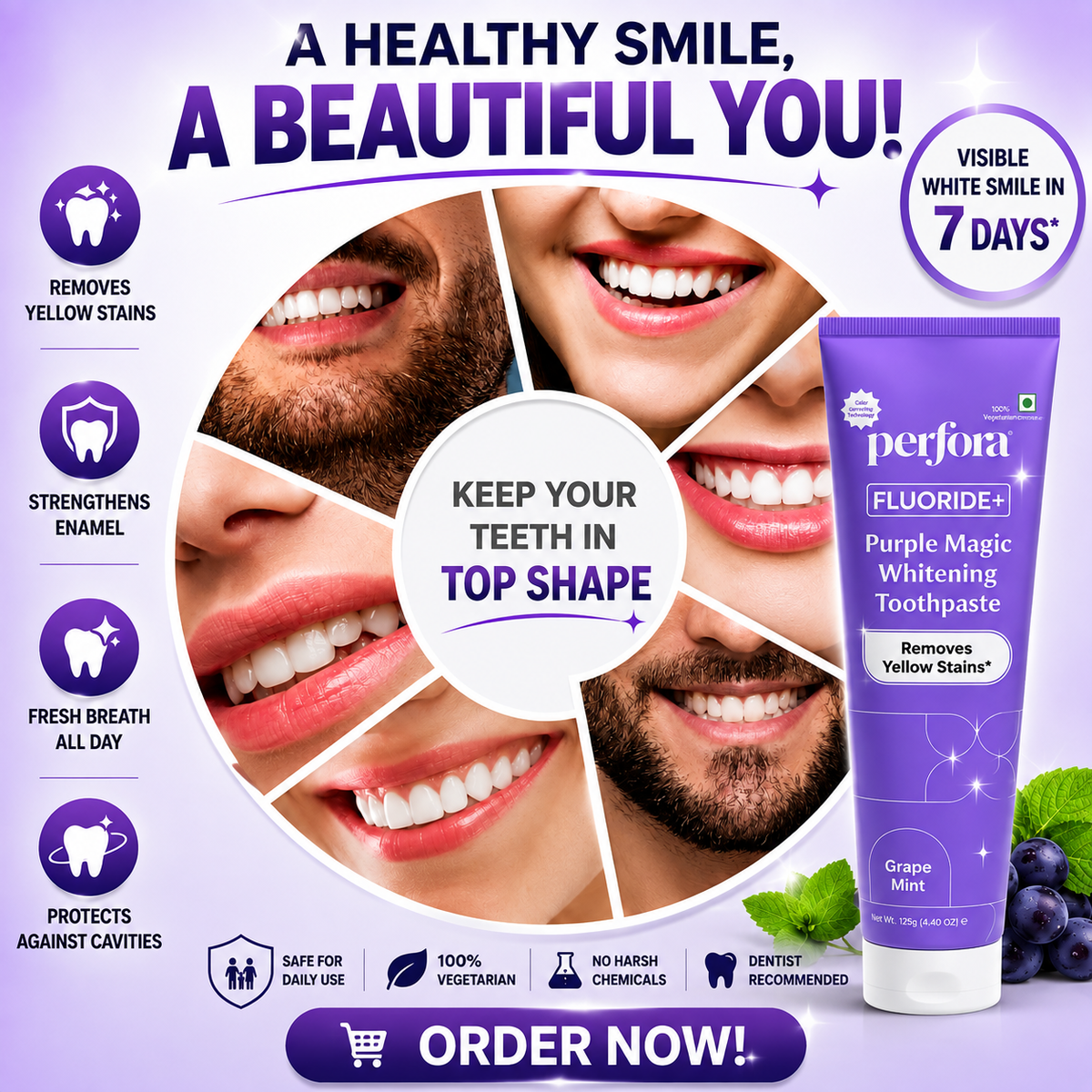 Perfora Purple Magic Whitening Toothpaste – Fluoride+ Grape Mint (75g)